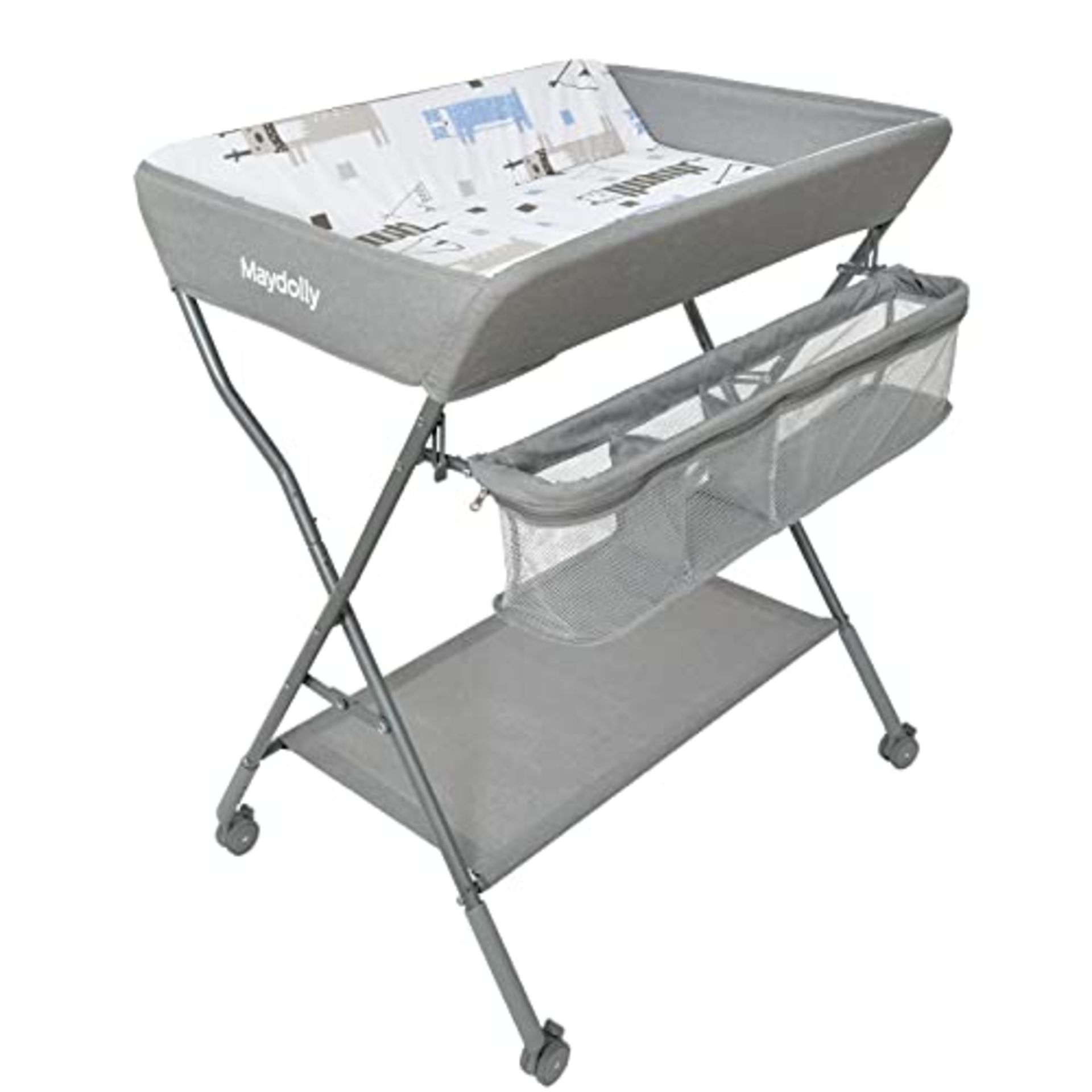 RRP £116.12 Maydolly Foldable Baby Nappy Changing Table with Wheels and Storage Basket