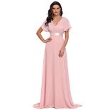 RRP £57.85 Ever-Pretty Glamorous Double V-Neck Ruffles Padded Evening Dress, 12, Pink