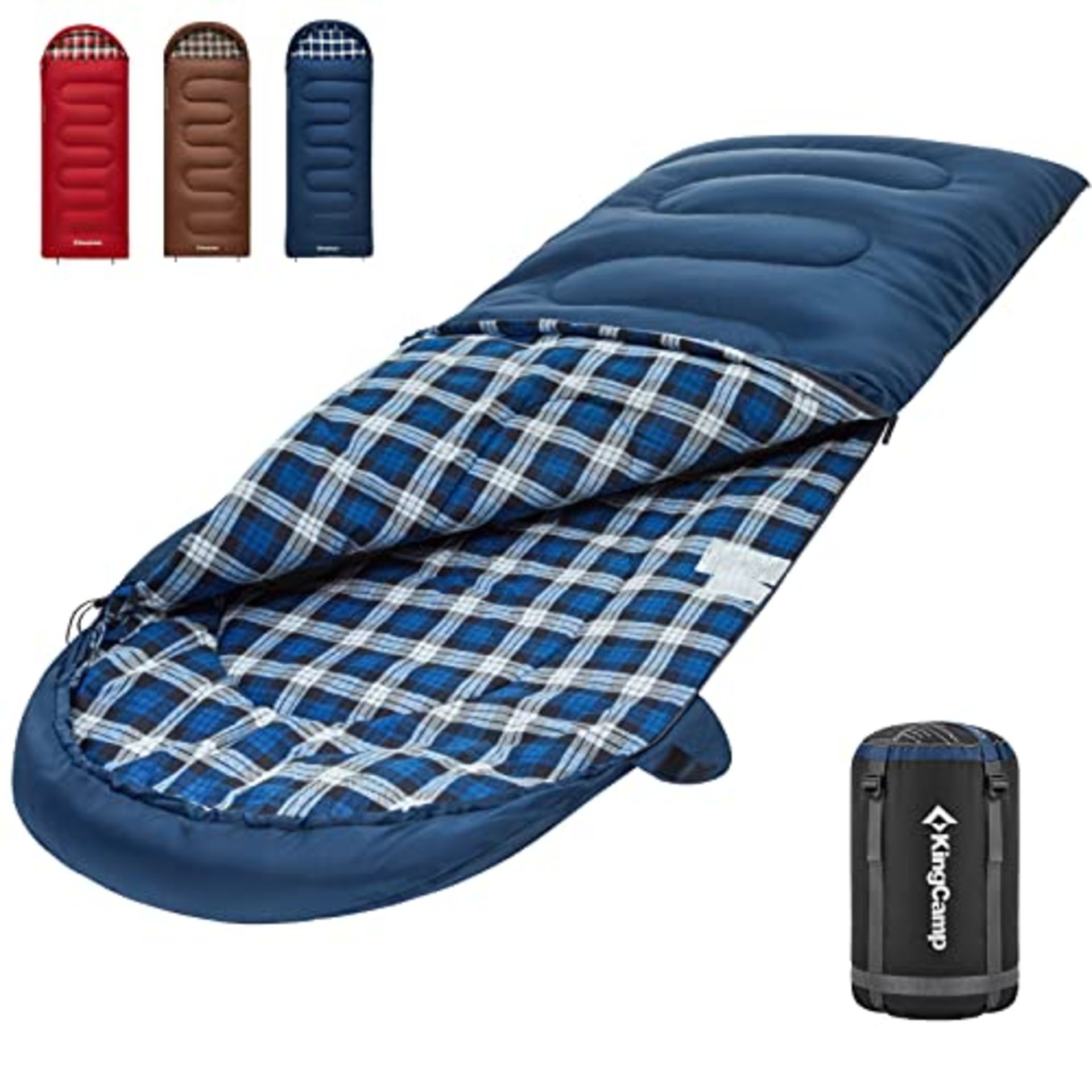 RRP £57.51 KingCamp Sleeping Bag 4 Seasons Cotton Flannel with Hood