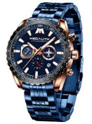 RRP £44.58 MEGALITH Mens Watches Designer Blue Large Face Analogue