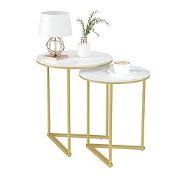 RRP £111.54 Marble Top Side Table Gold: 2 Nesting Small Sofa End