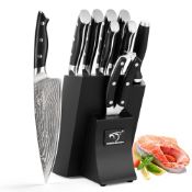 RRP £150.20 9 Damascus Kitchen Knife Set with Beech Wood Knife Block