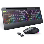 RRP £44.65 seenda 2.4G Wireless Keyboard and Mouse Combo with Rainbow Backlit