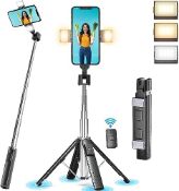 RRP £14.50 Caymuller 41 Selfie Stick Tripod Quadrapod with 2 Rechargeable Fill Light