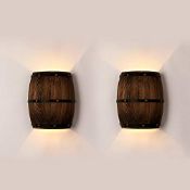 RRP £85.65 Newrays 2 Pack Antique 2 Bulb Outlets Wood Wine Barrel