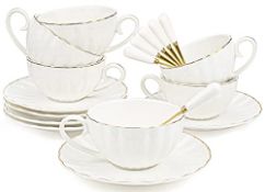 RRP £42.42 Bekith Set of 6 Royal Tea Cups and Saucers with Gold Trim