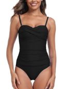 RRP £26.79 Derssity Women One Piece Swimsuit Ruched Tummy Control