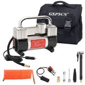 RRP £51.91 GSPSCN Silver Tyre Inflator Heavy Duty Double Cylinders with Portable Bag
