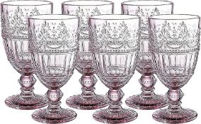 RRP £41.35 Whole HOUSEWARES Colored Glass Goblet Set of 6 (Pink)
