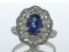 18ct White Gold Oval Cluster Diamond And Sapphire Ring (S1.96) 1.69 Carats - Valued By IDI £26,970.