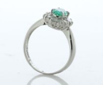 Platinum Oval Cluster Claw Set Diamond And Emerald Ring (E0.32) 0.37 Carats - Valued By IDI £12,