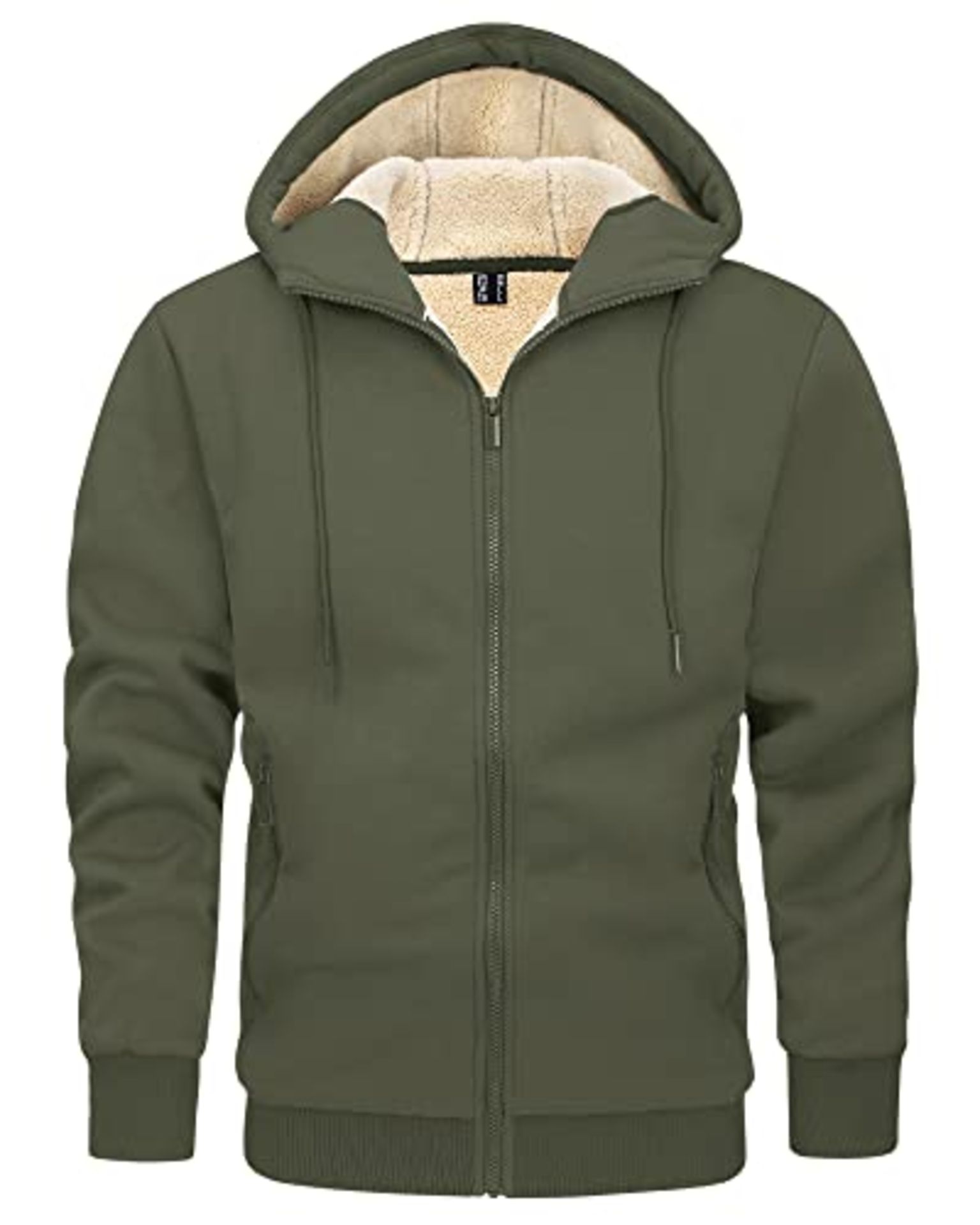 KEFITEVD Heren Winter Hooded Jassen Volledige Zip Fleece Hooded Sweatshirt Casual Warme Winddicht Hoodies met Multi Zakken, kaki, S KEFITEVD Heren Winter Hooded Jassen Volledige Zip Fleece Hooded Sweatshirt Casual Warme Winddicht Hoodies met Multi Zakken, kaki, S
