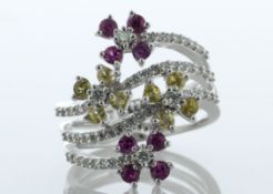18ct White Gold Diamond Pink And Yellow And Sapphire Ring (S1.28) 0.54 Carats - Valued By AGI £6,