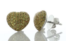 18ct White Gold Theo Fennel Diamond And Sapphire Heart Shaped Stud Earrings - Valued By AGI £5,830.