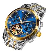 RRP £131.76 OLEVS Mens Watch Automatic Mechanical Blue Face Winding