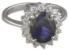 RRP £33.37 Womens Sterling Silver Blue Synthetic Sapphire & White Cubic Zirconia