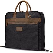 RRP £23.99 S-Zone Garment Bag for Travel Canvas Leather Carry On Suit Bag for Men Women