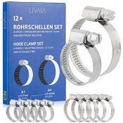 RRP £25.46 Hose Clamp Set: 12x Stainless Steel Hose Clips Adjustable 16mm