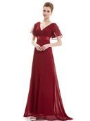 RRP £55.82 Ever-Pretty Glamorous Double V-Neck Ruffles Padded Evening Dress, 12, Burgundy