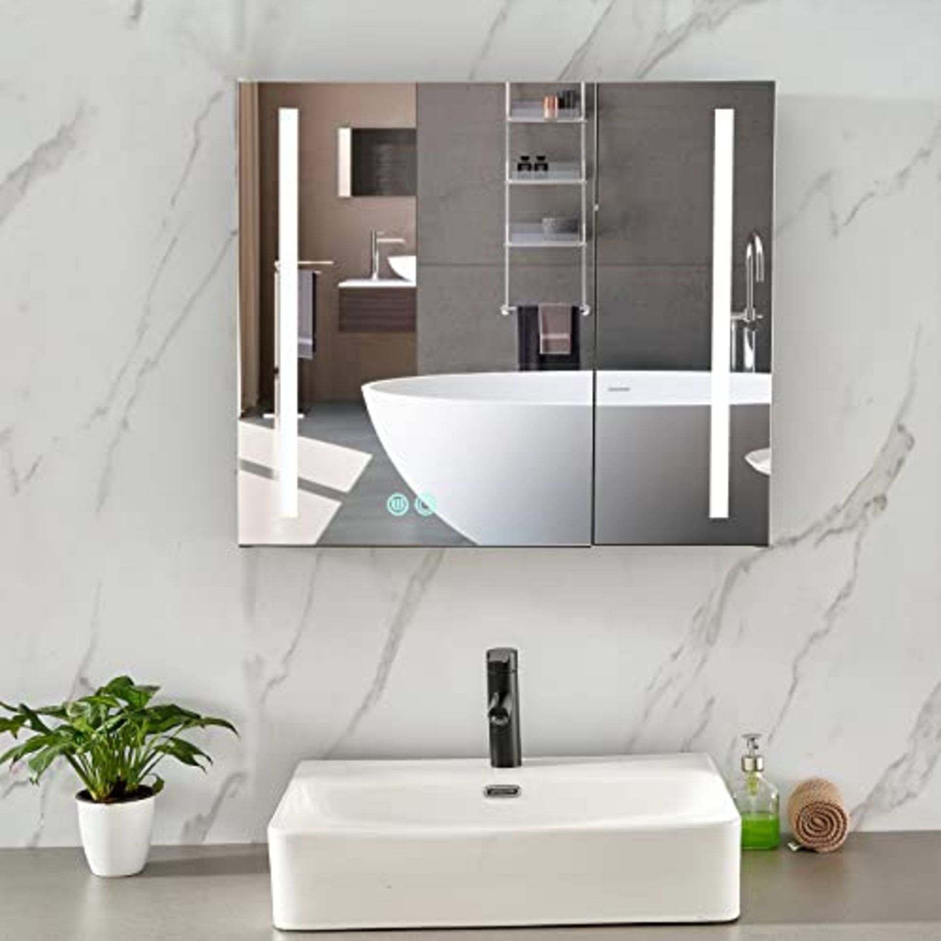 RRP £233.39 Plumbsys LED Illuminated Bathroom Mirror Cabinet Black