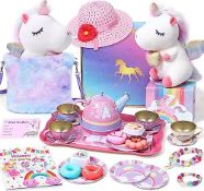 RRP £28.37 Tacobear Tea Party Set Girls Unicorn Plush Toys with