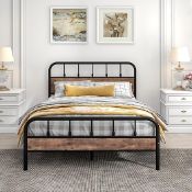 RRP £127.33 JURMERRY Double Size Metal Bed Frame with Wood Headboard