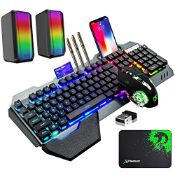 RRP £24.25 Wireless Gaming Keyboard & Mouse & Speaker & Mouse Pad Combo Set 4 in 1