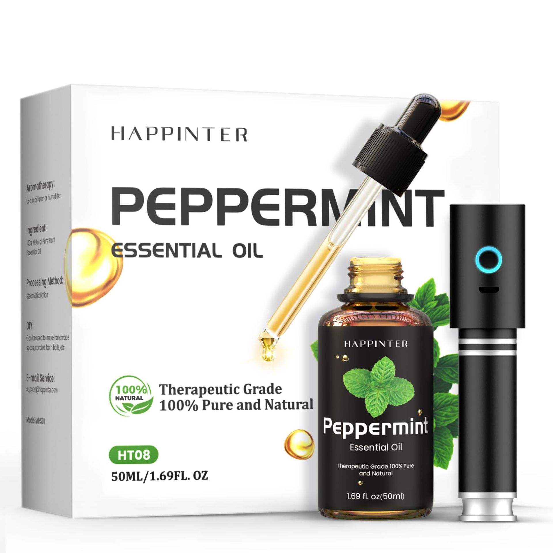 RRP £33.49 HAPPINTER Peppermint Essential Oil 50ml-100% Natural Plant Essential Oil