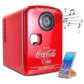 RRP £66.99 Coca Cola 4L Portable Mini Fridge Cooler/Warmer with Bluetooth Speaker