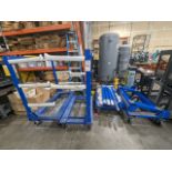 LOT TO INCLUDE: MISC. ROLLING BLUE CANTILEVER RACKS, ASSEMBLED AND DISASSEMBLED