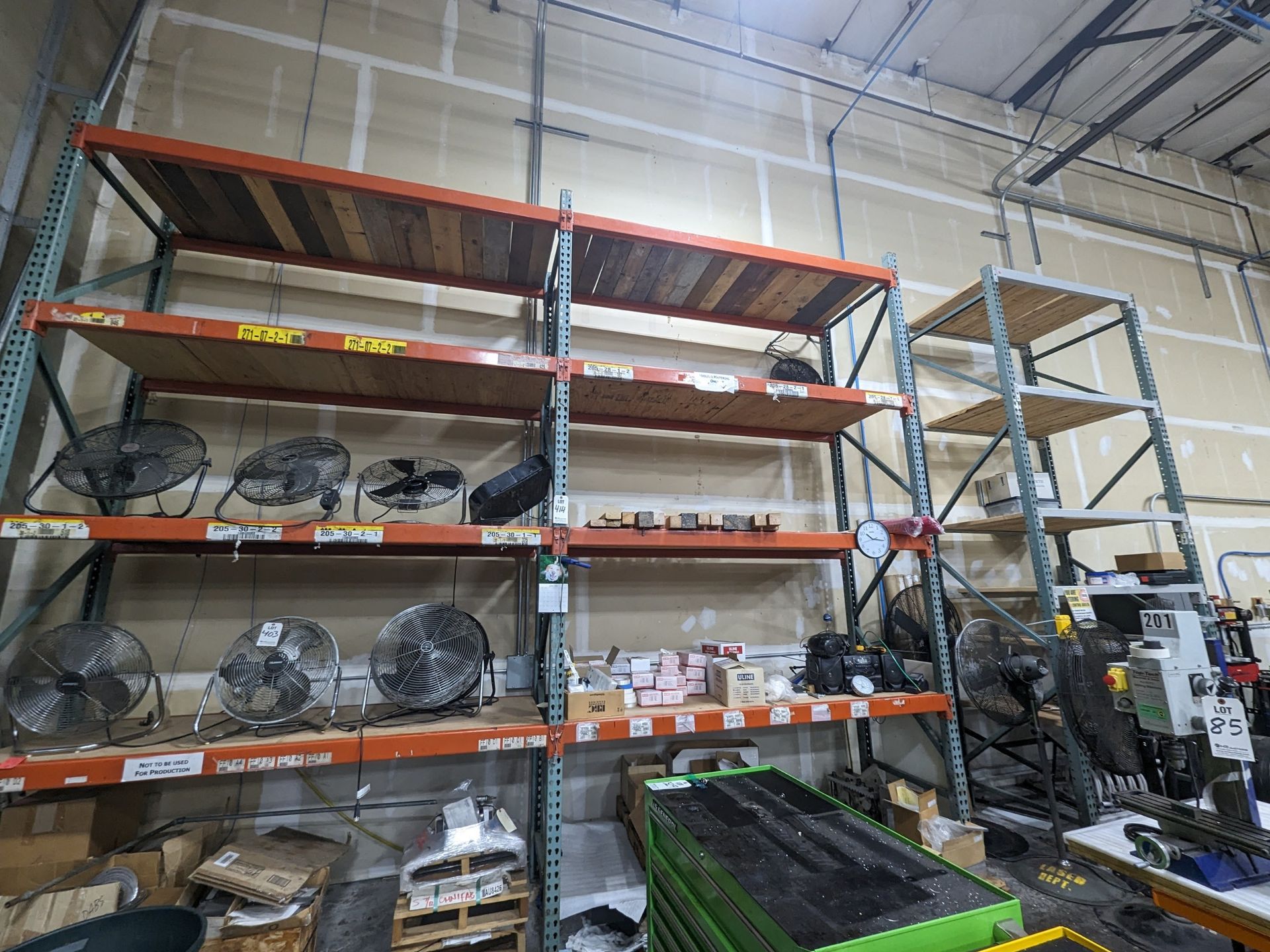 LOT TO INCLUDE: (2) SECTIONS OF PALLET RACKING 8' CROSSBEAMS, APPROX 16' UPRIGHTS, (1) SECTION