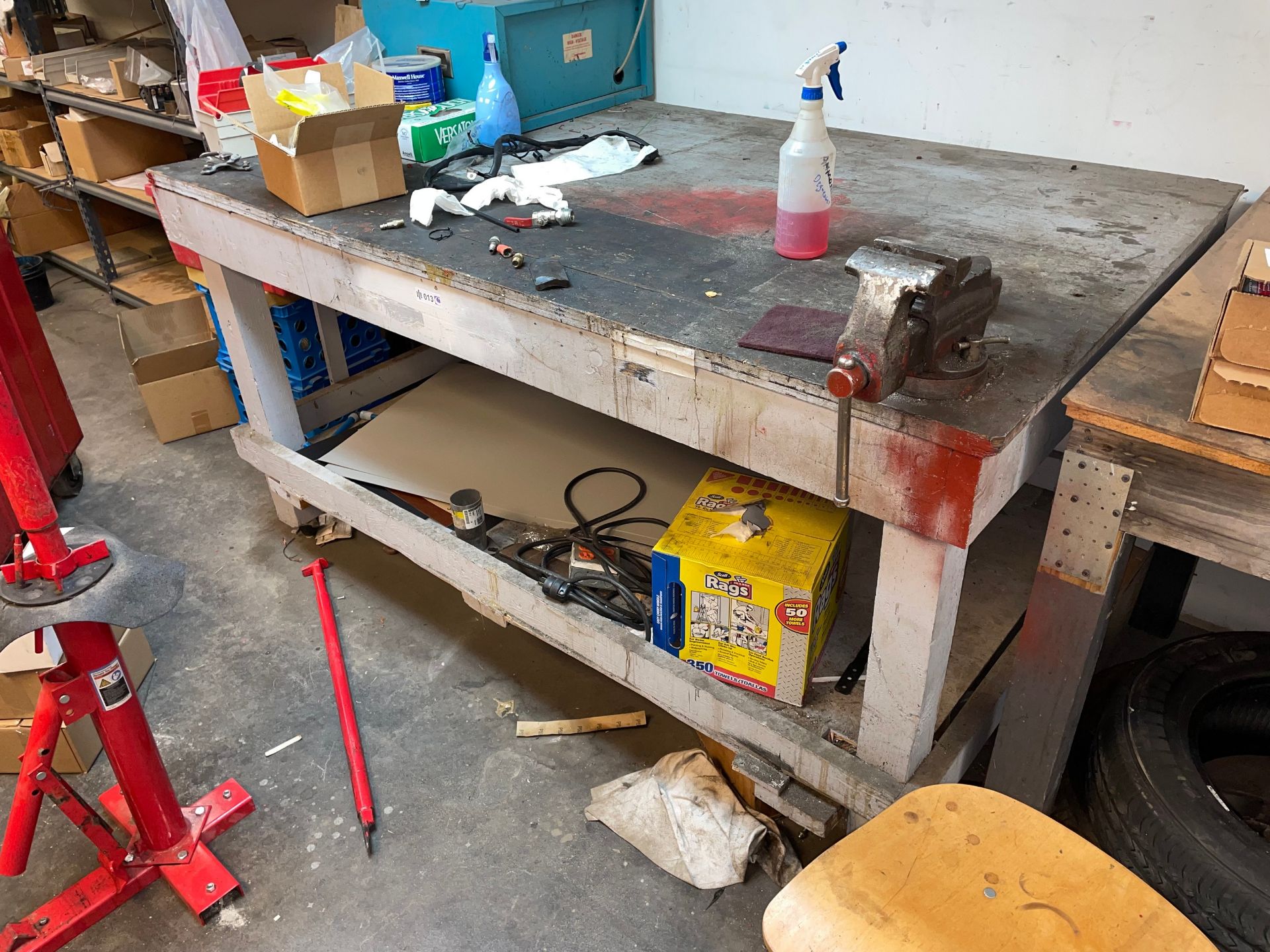 Wooden Work Bench on Casters