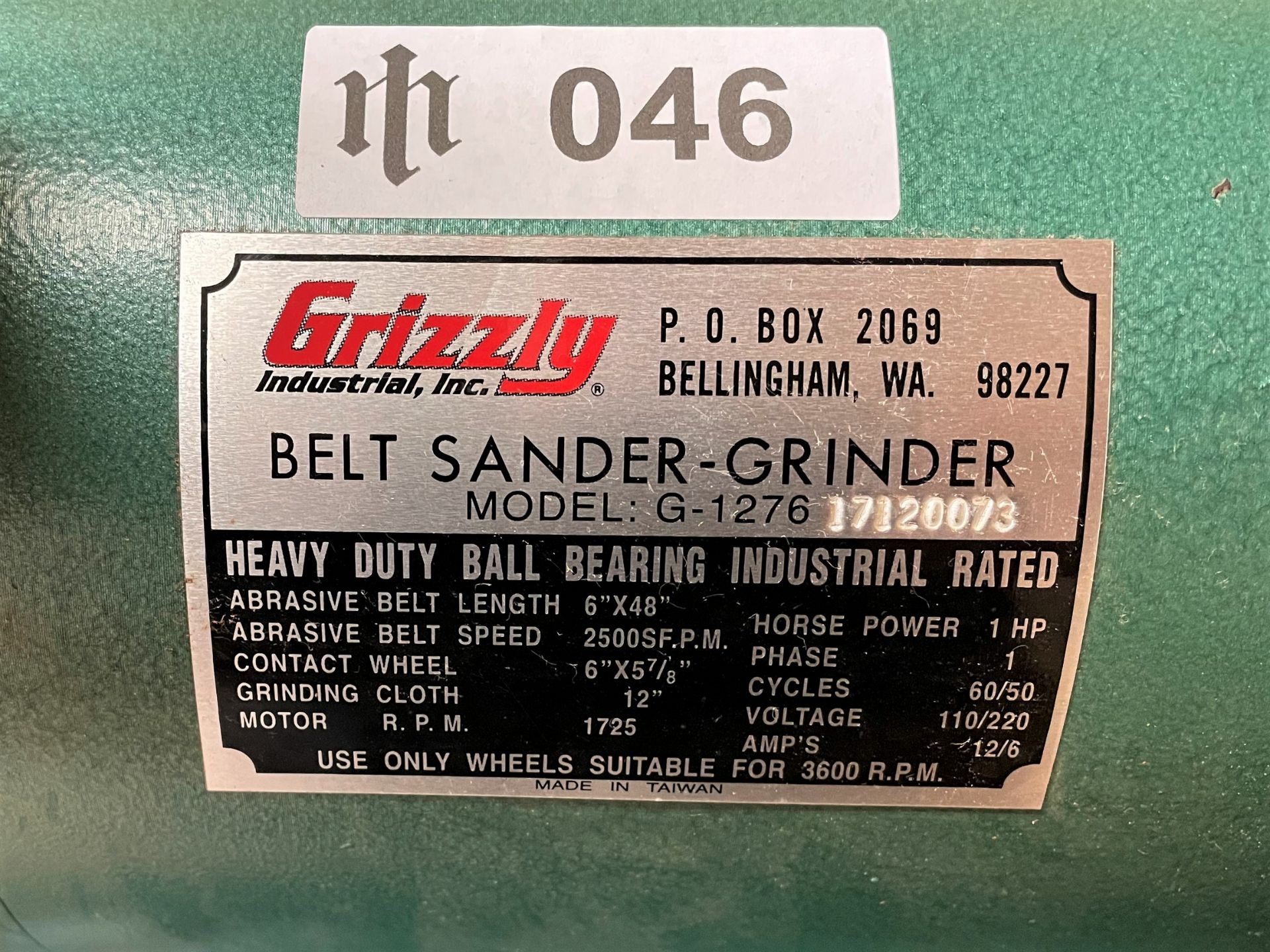 Grizzly Mdl. G-1276 Combination 1HP Belt Sander / Grinder - Image 5 of 5