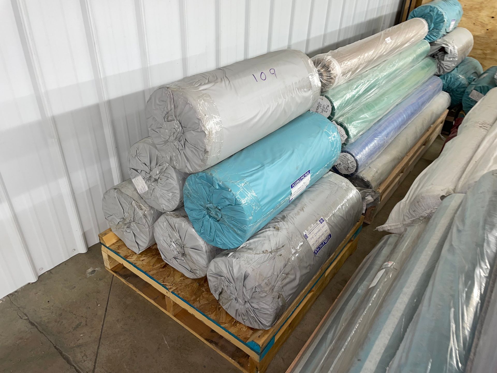 Lot of (6) Pallets with Rolls of Various Color Material - Image 8 of 11