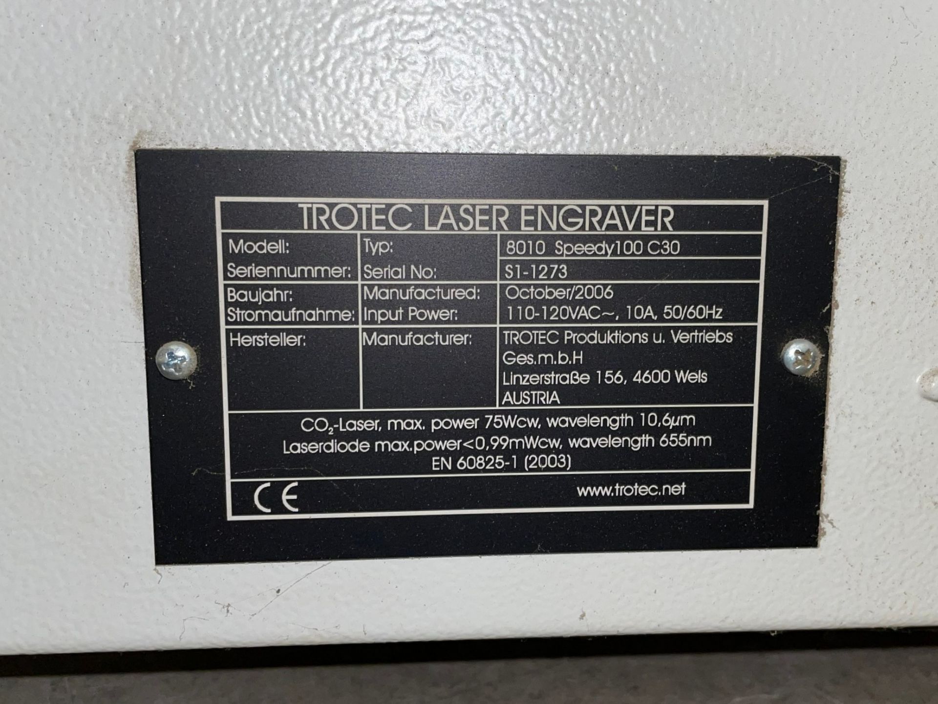 2006 - Trotec 8010 Speedy100 C30 Laser Engraver - Image 4 of 4