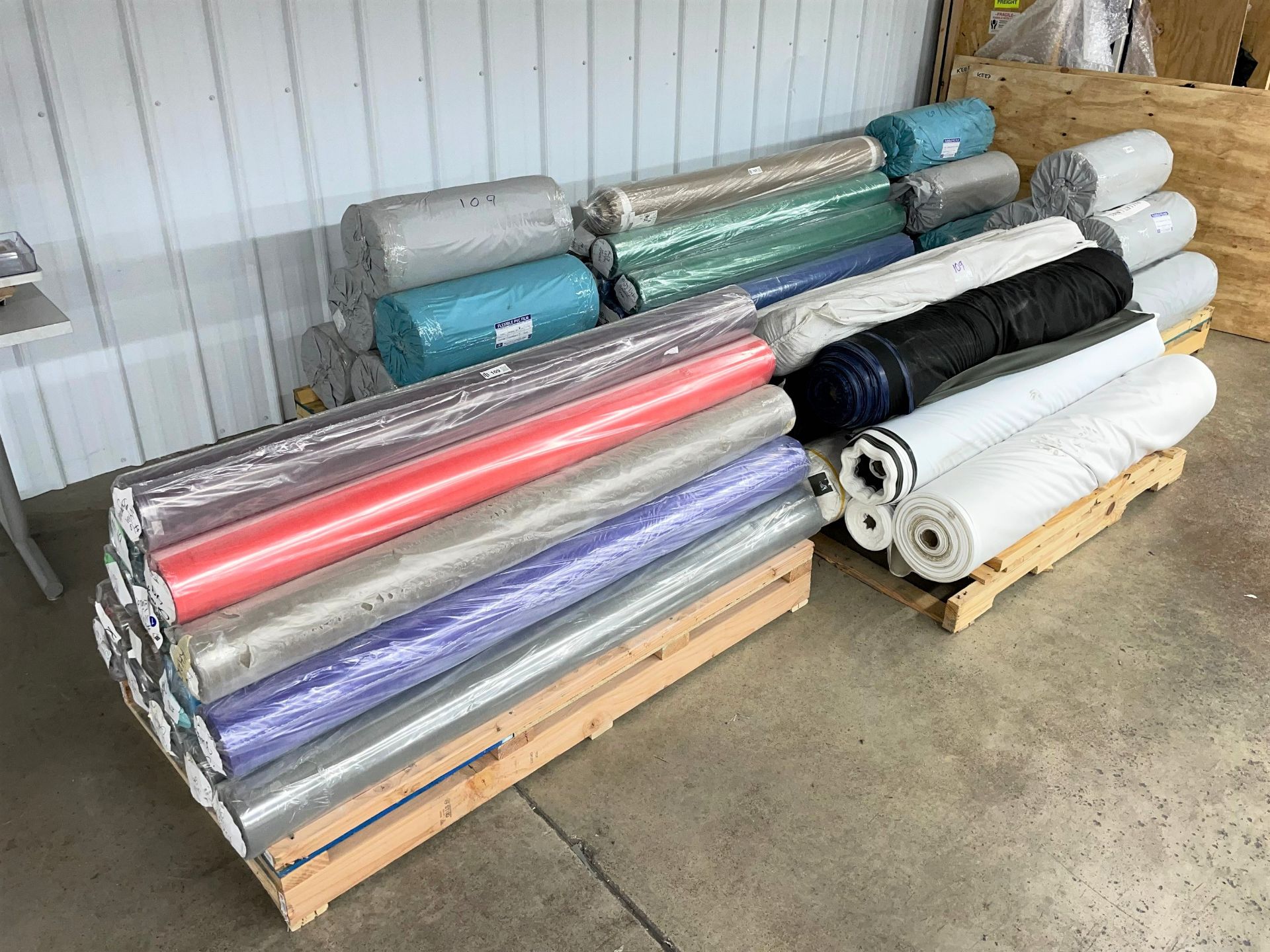 Lot of (6) Pallets with Rolls of Various Color Material