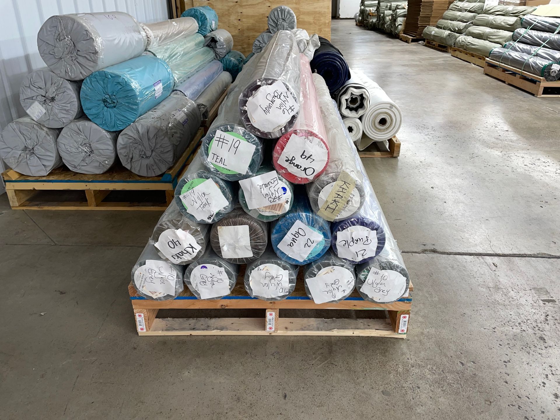 Lot of (6) Pallets with Rolls of Various Color Material - Image 7 of 11