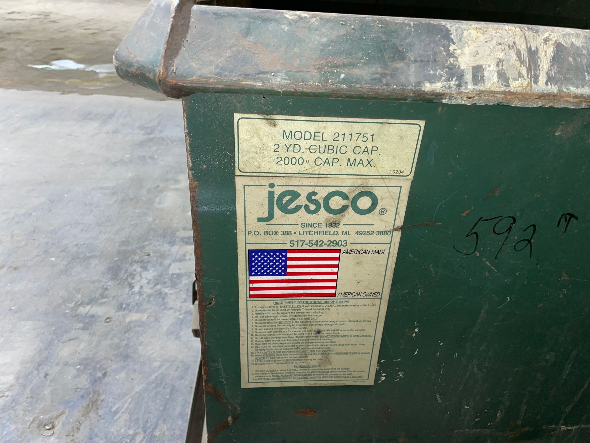 Jesco Mdl. 211751 2-Cubic Yard Self Dumping Hopper - Image 4 of 4