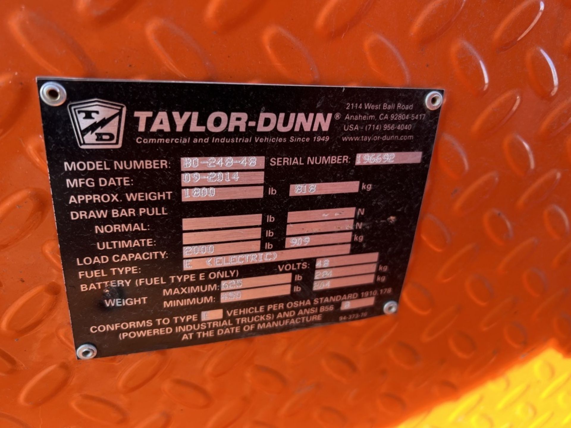 2014 Taylor Dunn B2-48 Utility Cart - Image 9 of 14