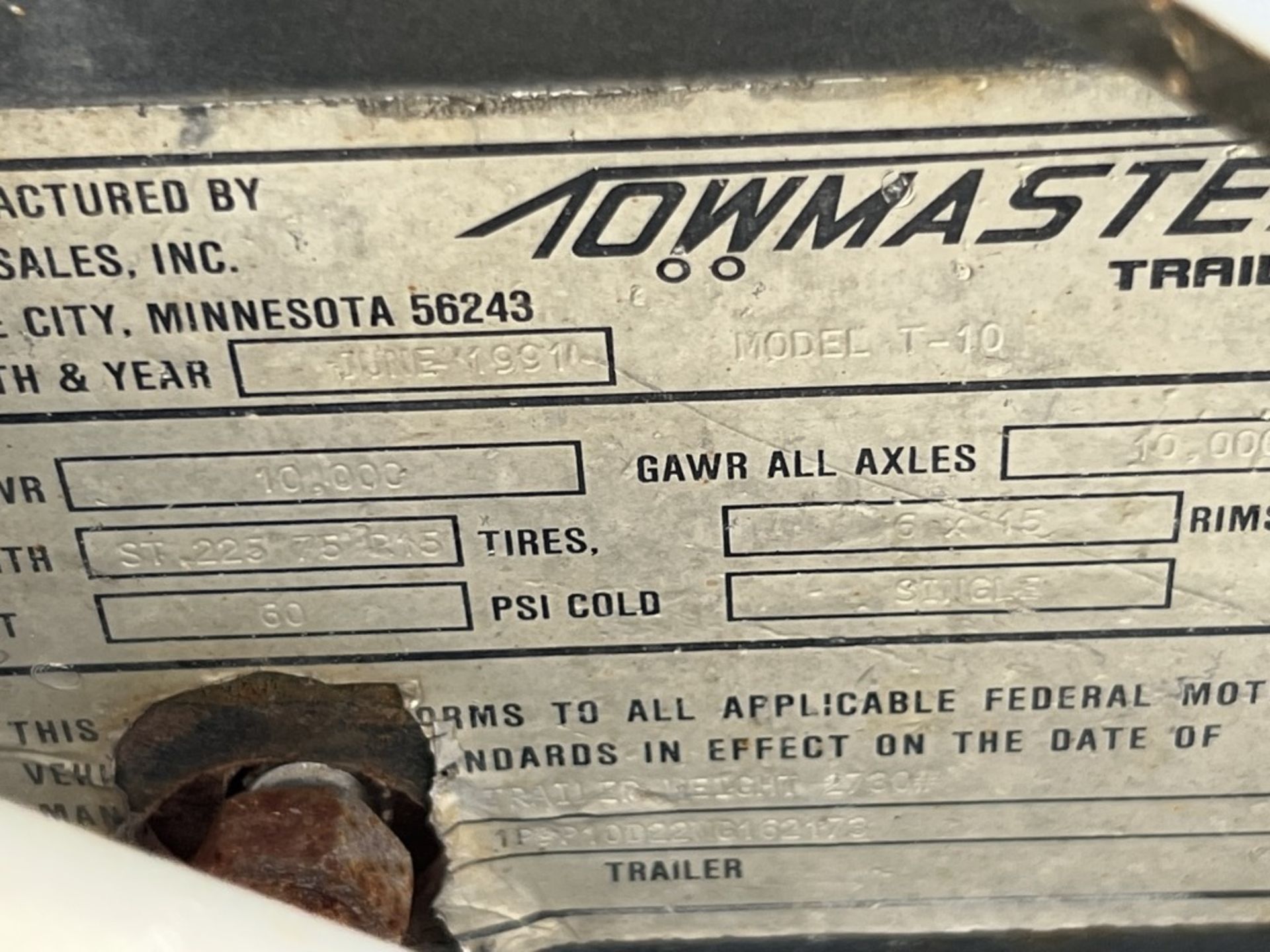 1991 Towmaster T10 T/A Equipment Trailer - Image 23 of 24