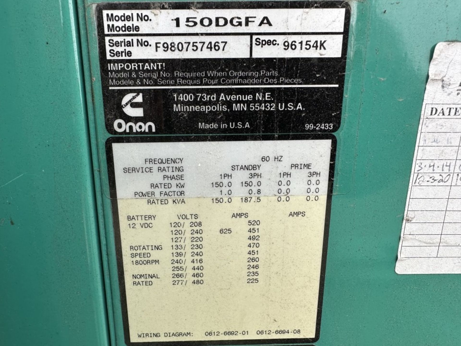 1999 Onan 150DGFA Towable Generator - Image 32 of 33