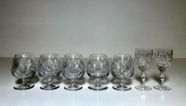 5 Cut Glass Brandy Tumblers and 2 Cut Glass Stemmed Wine Glasses