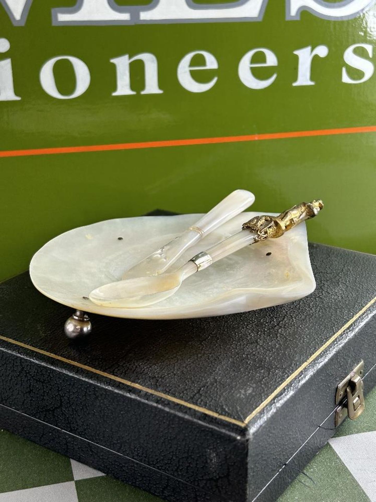 Vintage Caviar Pearl Dish & Spoon Adorned With Napoleon - Image 7 of 7