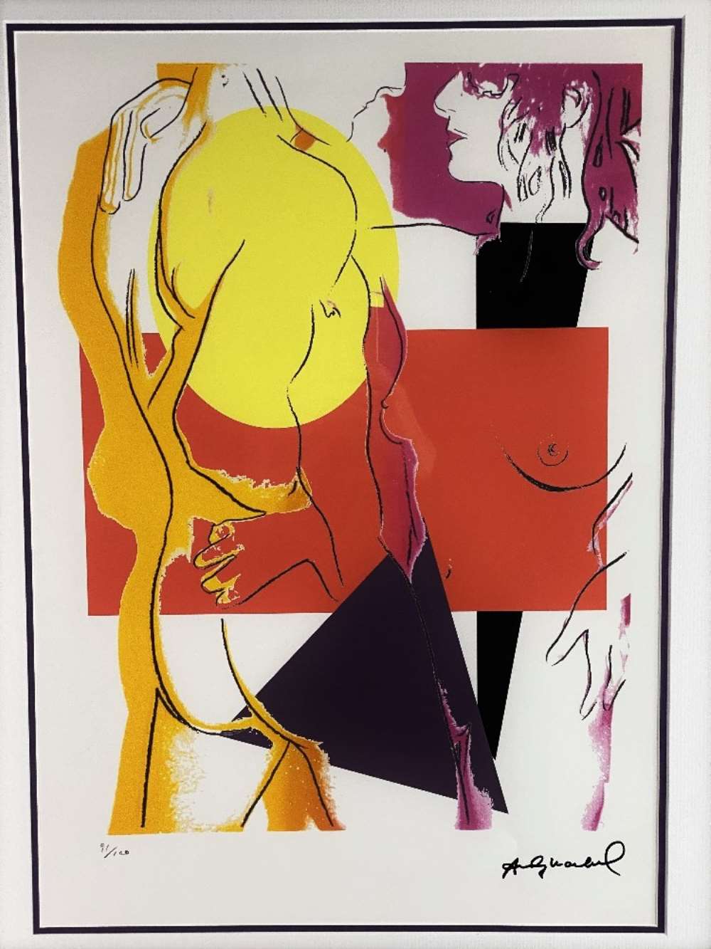 Andy Warhol-(1928-1987) "Lovers" Castelli NY Original Numbered Lithograph #91/100, Ornate Framed. - Image 2 of 6