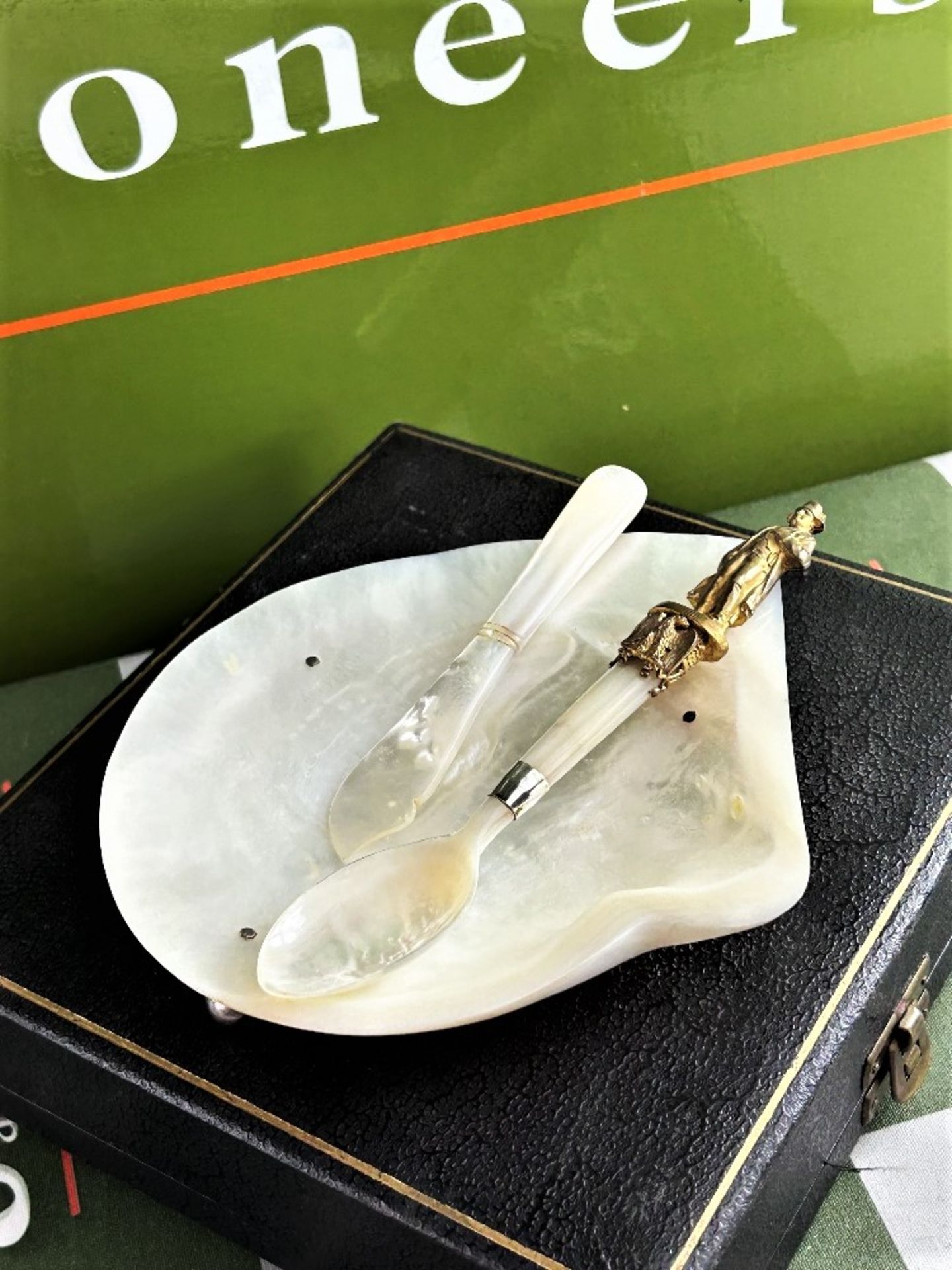 Vintage Caviar Pearl Dish & Spoon Adorned With Napoleon - Image 5 of 7