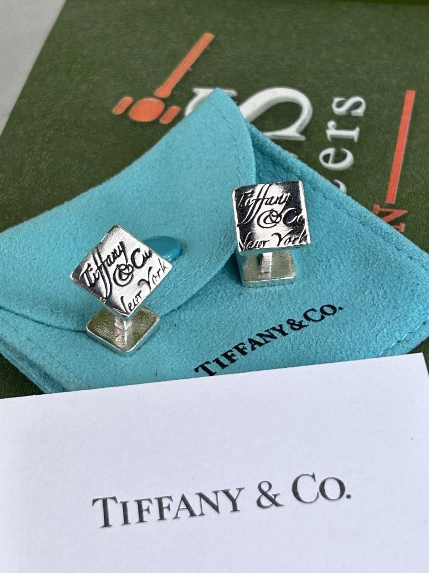 Tiffany & Co Classic Notes Curved Rectangle Silver Plated logo Cufflinks