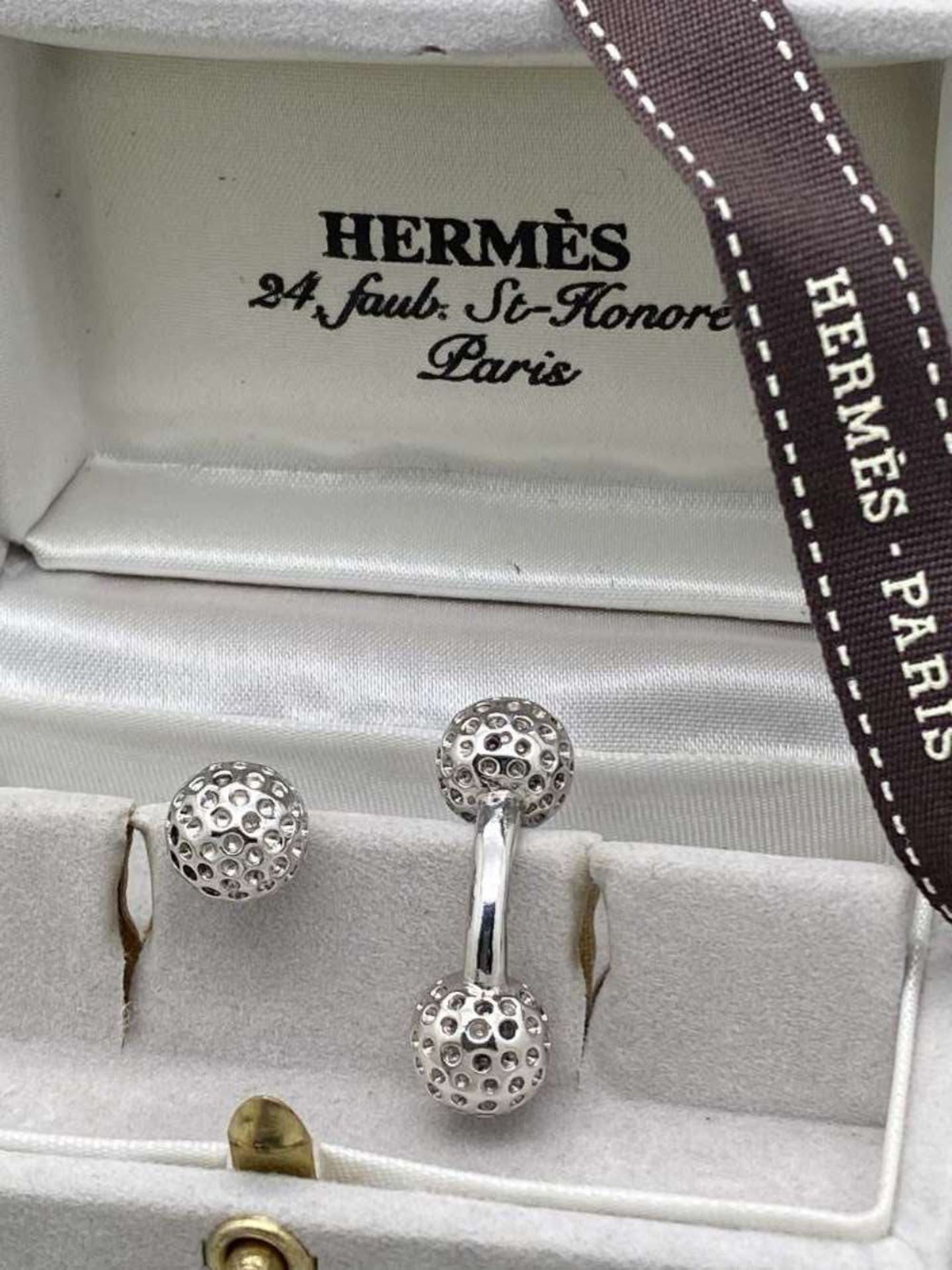 Hermes Paris Vintage Cufflinks Hallmarked 925 Solid Silver Golf Ball Edition - Image 2 of 3