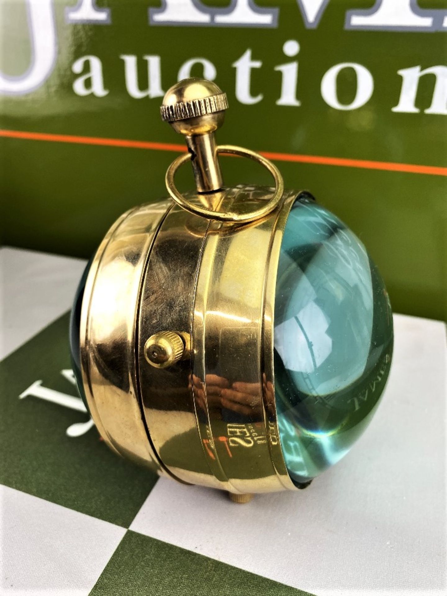 Large Brass & Glass Cased Orb Ball Desk World Clock