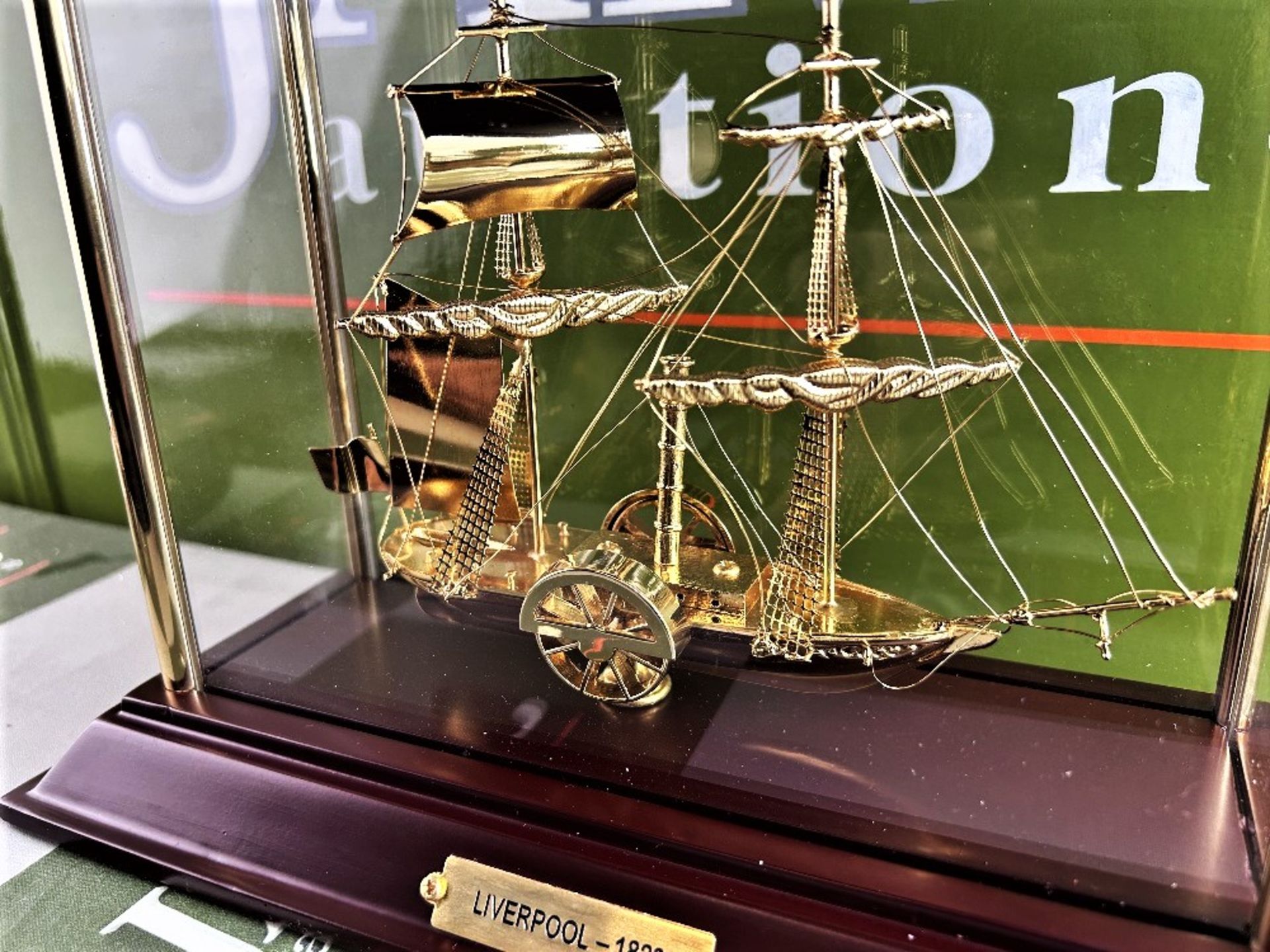 Gold-Plated Model Liverpool 1828 Ornamental Paddle Steamship with Case NEW - Image 2 of 7