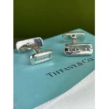 Tiffany & Co Sterling Silver 1837 Engraved Bar Cuff Links